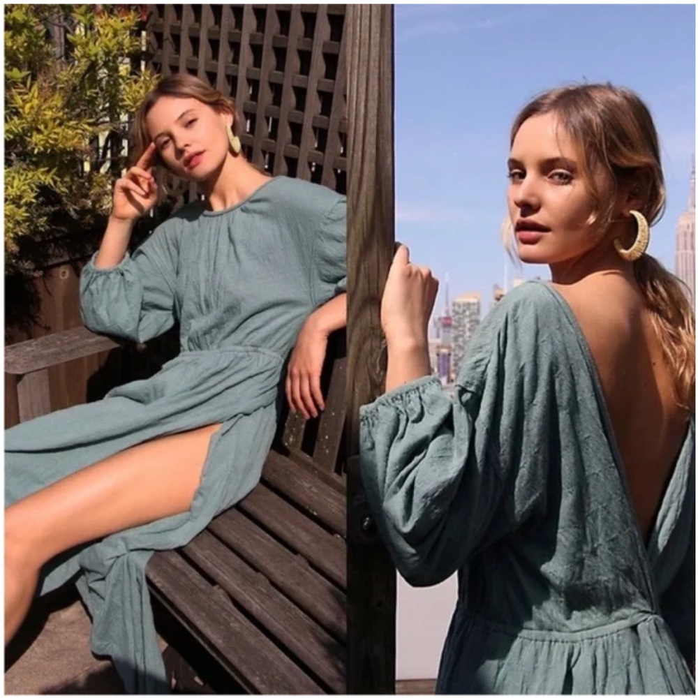 Free people beach NWT midi dress seasons in the sea coastal turquoise size small